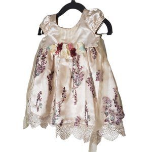 Bonnie Baby Size 6-9m Spring Dress Pink Embroidered Flower Ribbon Detail Pink Gr